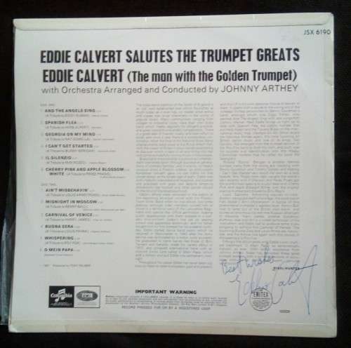 Eddie Calvert - Salutes The Trumpet Greats LP Vinyl Record - Autographed by Eddie Calvert