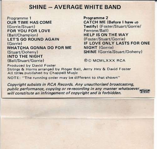 Average White Band - Shine Cassette Tape