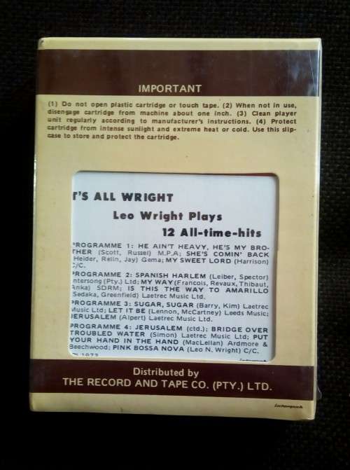 Leo Wright - It`s All Wright 8 Track Tape ( New & Sealed )