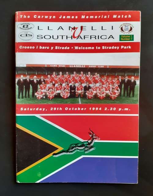 Llanelli vs South Africa 1994 Tour Match Programme