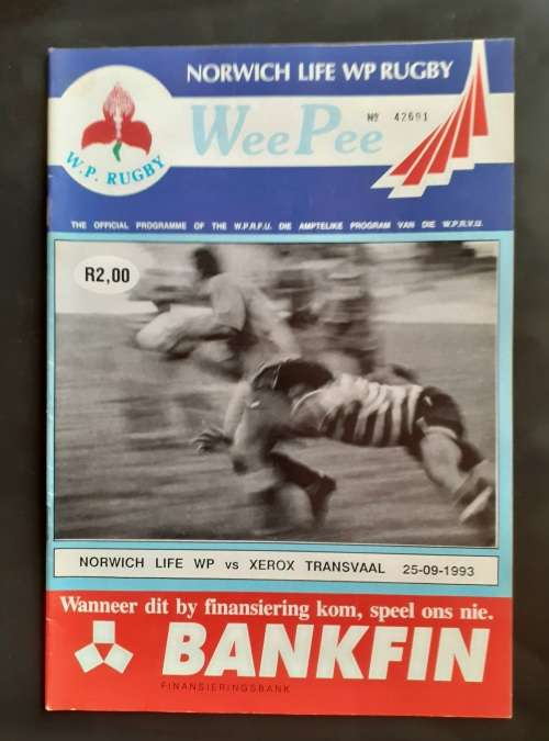 Western Province vs Transvaal 1993 Currie Cup Match Programme