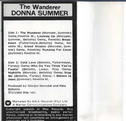 Donna Summer - The Wanderer Cassette Tape