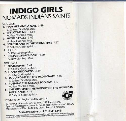 Indigo Girls - Nomads · Indians · Saints Cassette Tape