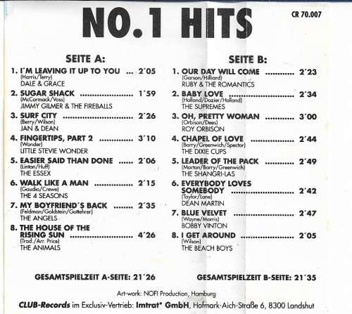 No.1 Hits Cassette Tape - Germany Edition