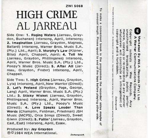 Al Jarreau - High Crime Cassette Tape