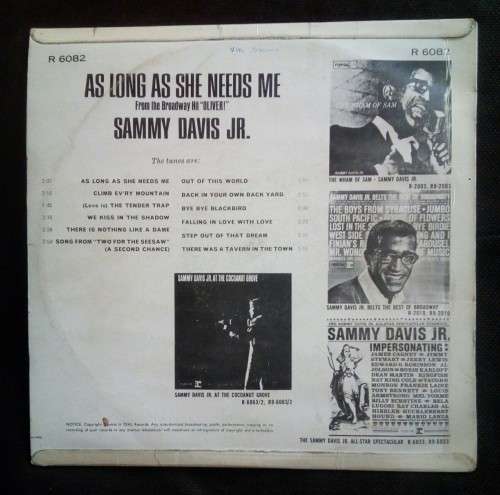 Sammy Davis Jr.  As Long As She Needs Me LP Vinyl Record