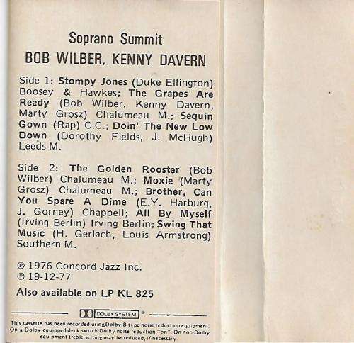 Bob Wilber, Kenny Davern - Soprano Summit Cassette Tape