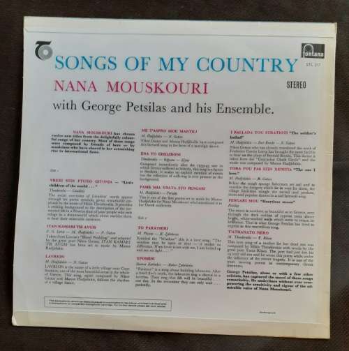 Nana Mouskouri - Songs of My Country LP Vinyl Record - UK Pressing