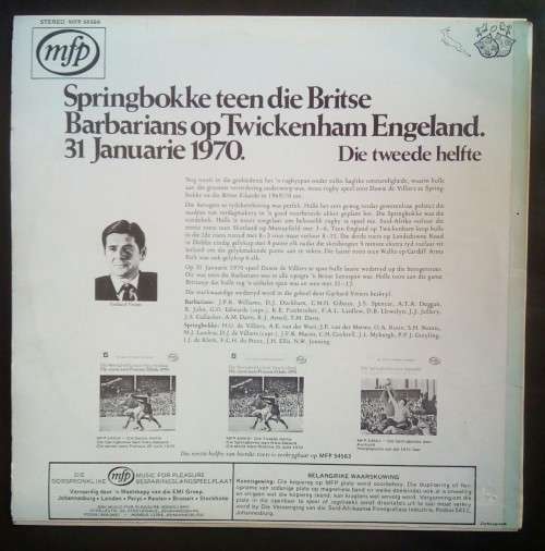 Springboks vs Barbarians 2nd Half 1970 Test Match LP Vinyl Record