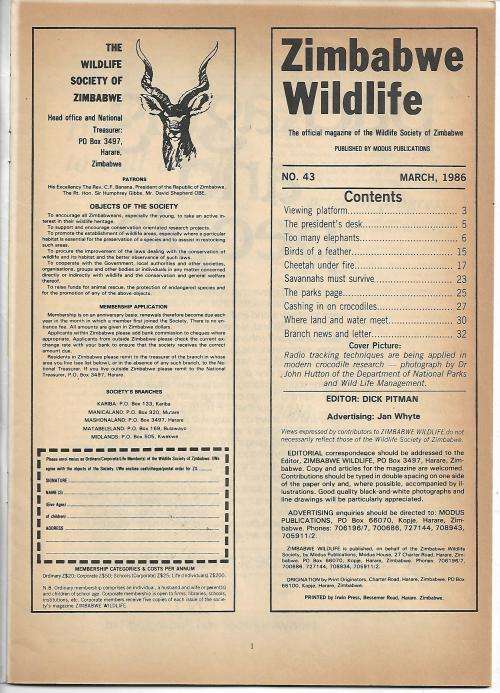 Zimbabwe Wildlife Magazine - March 1986 I ssue