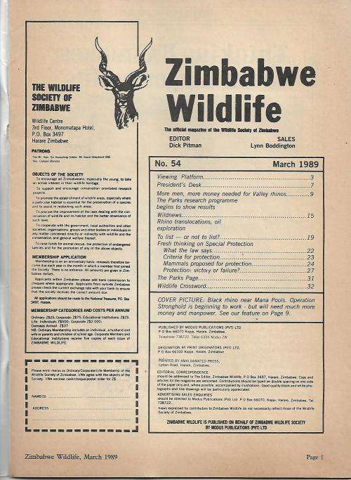 Zimbabwe Wildlife Magazine - March 1989 I ssue