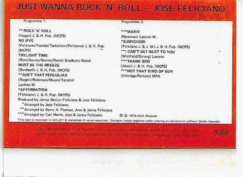 Jose Feliciano - Just Wanna Rock `N` Roll Cassette Tape