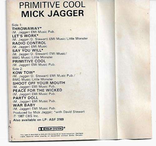 Mick Jagger - Primitive Cool Cassette Tape