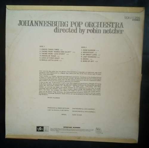 Johannesburg Pop Orchestra - Cracklin` Rosie LP Vinyl Record