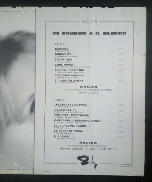 Dalida - De `Bambino` a `II Silenzio` LP Vinyl Record - France Pressing