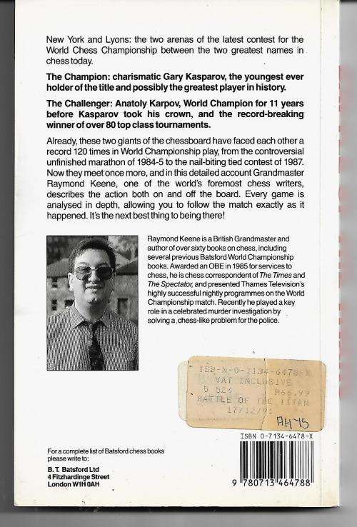 Chess: Kasparov-Karpov - Battle of The Titans - New York-Lyon