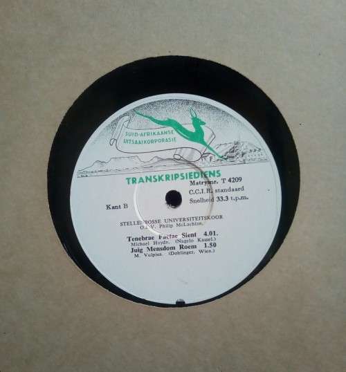 Suid-Afrikaanse Uitsaaikorporasie:Transkripsiediens - Stellenbosse Universiteitskoor LP Vinyl Record