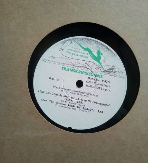 Suid-Afrikaanse Uitsaaikorporasie:Transkripsiediens - Stellenbosse Universiteitskoor LP Vinyl Record