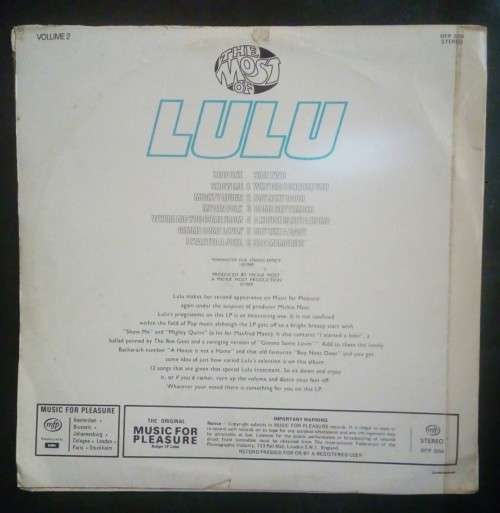Lulu - The Most of Lulu (Volume 2) LP Vinyl Record