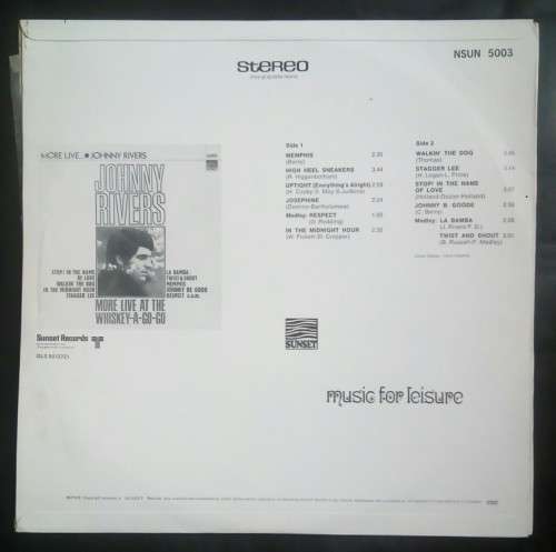 Johnny Rivers - More Live At The Whiskey-A-Go-Go LP Vinyl Record