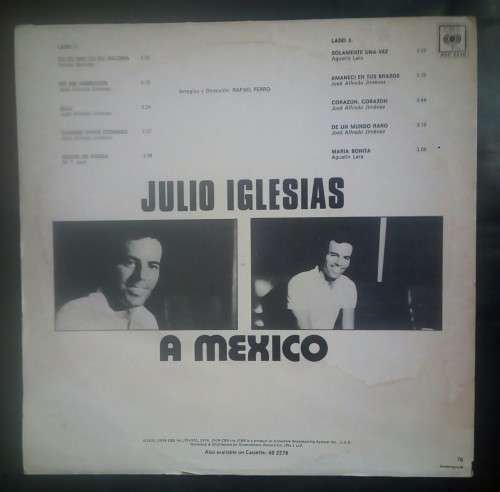 Julio Iglesias - A Mexico LP Vinyl Record