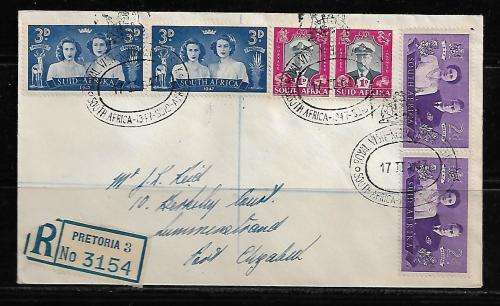 Union of South Africa - 1947 Royal Visit Set on Cover Posted by Registered Mail to Port Elizabeth