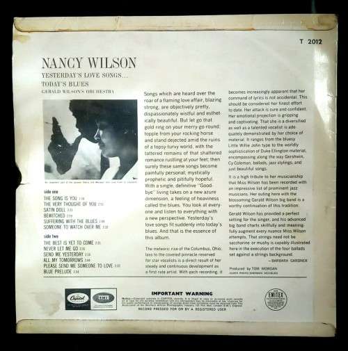 Nancy Wilson - Yesterday`s Love Songs . Today Blues LP Vinyl Record