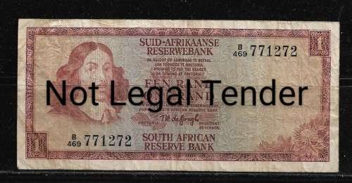 South Africa 1973 R1.00 TW de Jongh 2nd Issue Bank Note - Good