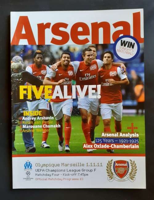 Arsenal vs Olympique Marseille (France) 2011/12 UEFA Champions League Group Stage Match Programme