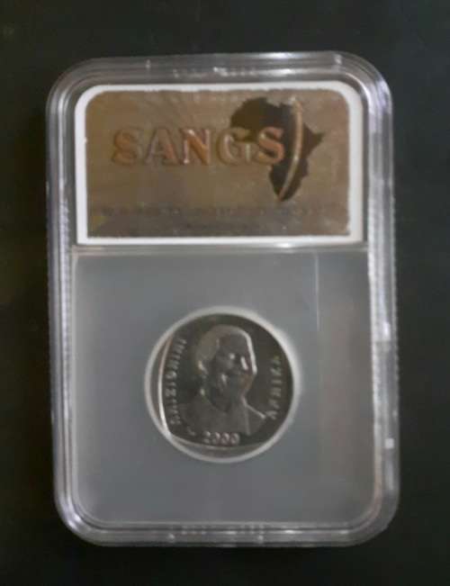 2000 Mandela Smiley R5 Coin SANGS Graded AU53