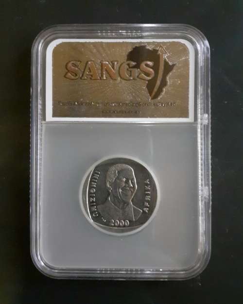 2000 Mandela Smiley R5 Coin SANGS Graded AU55