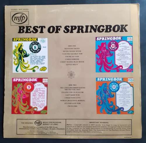 Best of Springbok Hit Parade 1972/73 LP Vinyl Record