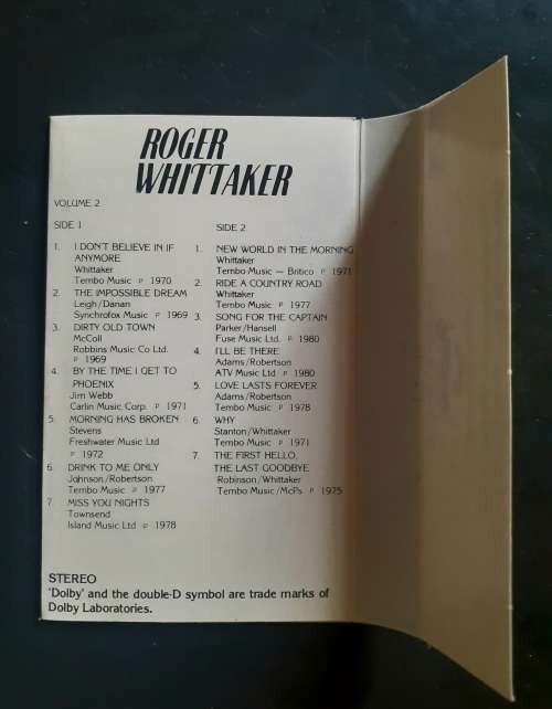 Roger Whittaker Vol.2 Cassette Tape