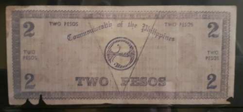 Philippine - 1942 2 Pesos Emergency Circulating Bank Note WWII - VG