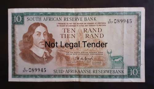 South Africa - Ten Rand TW de Jongh Bank Note - XF