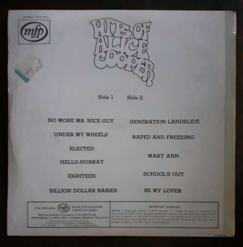 Derek - Hits Of Alice Cooper LP Vinyl Record