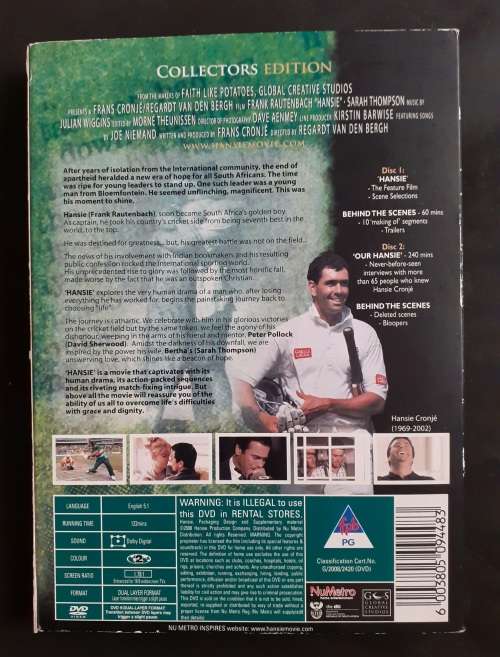 Hansie A True Story - Frank Rautenbach & Sarah Thompson (2 DVD Set)