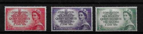 Australia - 1953 QEII Coronation Part Set of 3 Stamps MH