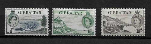 Gibraltar 1953-1959 QEII Part Set of 3 Stamps MH