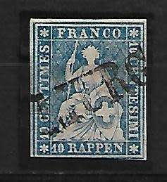 Switzerland - 1854 10Rp Fine Used