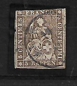 Switzerland - 1854 3Rp Fine Used