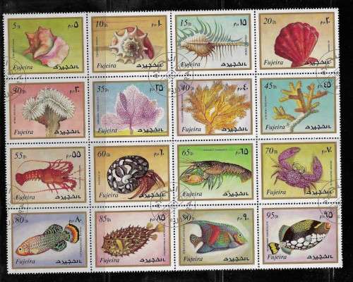 Fujeira (UAE) - 1972 Sea Life Sheetlet of 16 Stamps CTO
