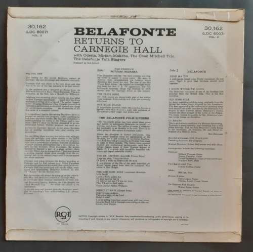 Harry Belafonte - Belafonte Returns To Carnegie Hall LP Vinyl Record