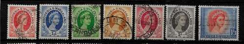 Rhodesia & Nyasaland - 1954 QEII Definitive Part Set of 7 Stamps Fine Used