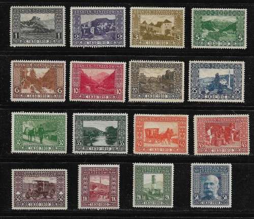 Bosnia & Herzegovina - 1910 Birthday of Franz Joseph Full Set of 16 Stamps MH