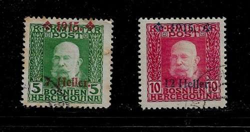 Bosnia & Herzegovina - 1915 Overprint Surcharges Full Set of 2 Stamps MH