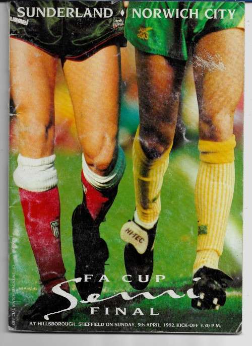 Sunderland vs Norwich City 1992 FA Cup Semi Final Match Programme