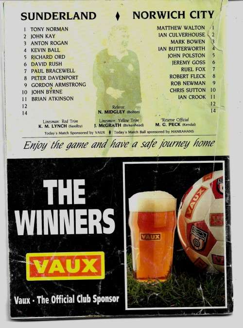 Sunderland vs Norwich City 1992 FA Cup Semi Final Match Programme