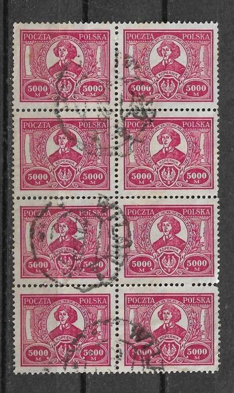 Poland - 1923 Copernicus Anniversary 5000M Block of 8 Stamps Fine Used