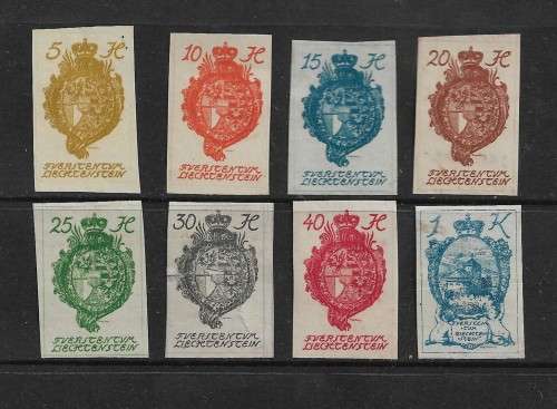 Liechtenstein - 1920 Definitive Full Set of 8 Stamps Imperf MH